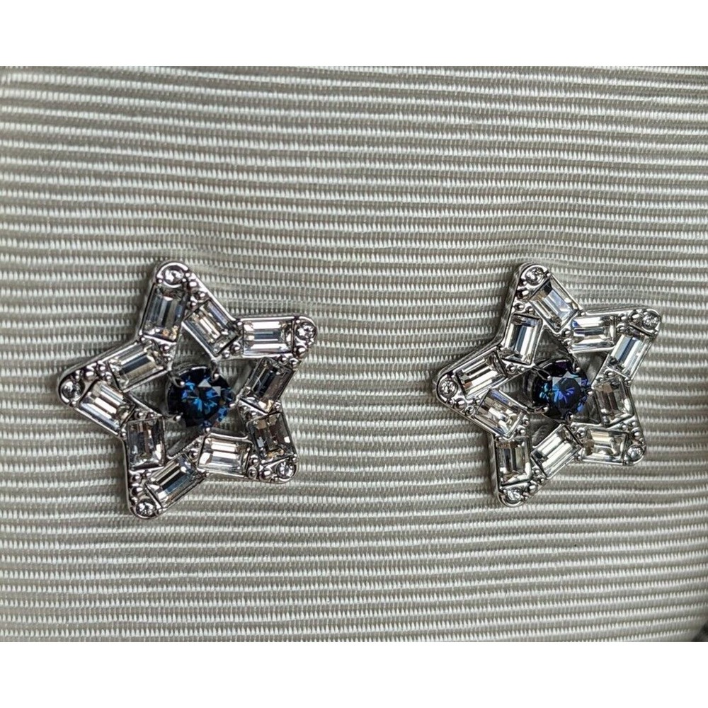 Swarovski Stella stud earrings Mixed cuts Star Blue Rhodium plated 5639188 New - Picture 2 of 10